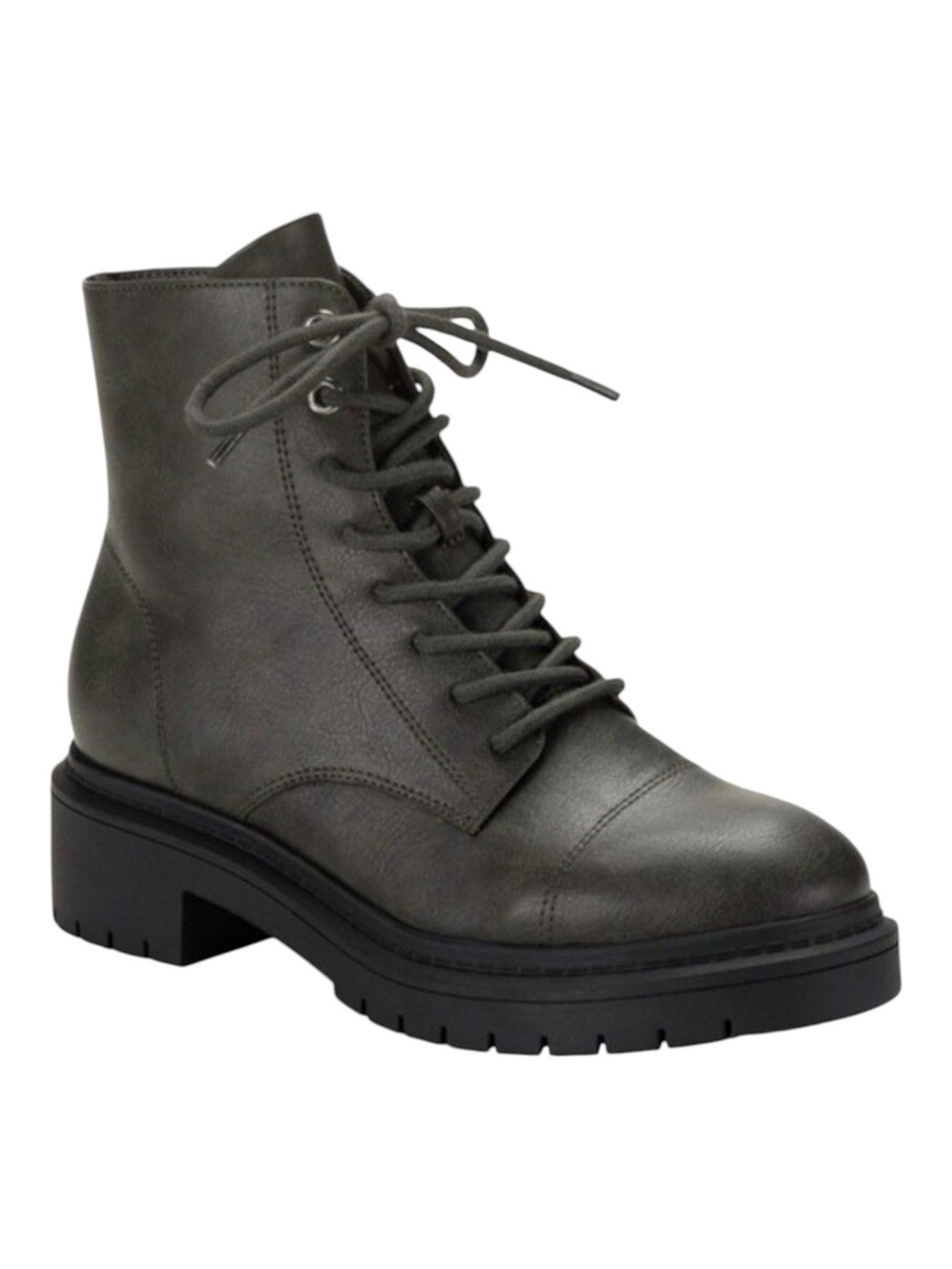 Style & Co Zaharaa Womens Boots 7 Grey Faux Leather Platform Combat Lug Sole